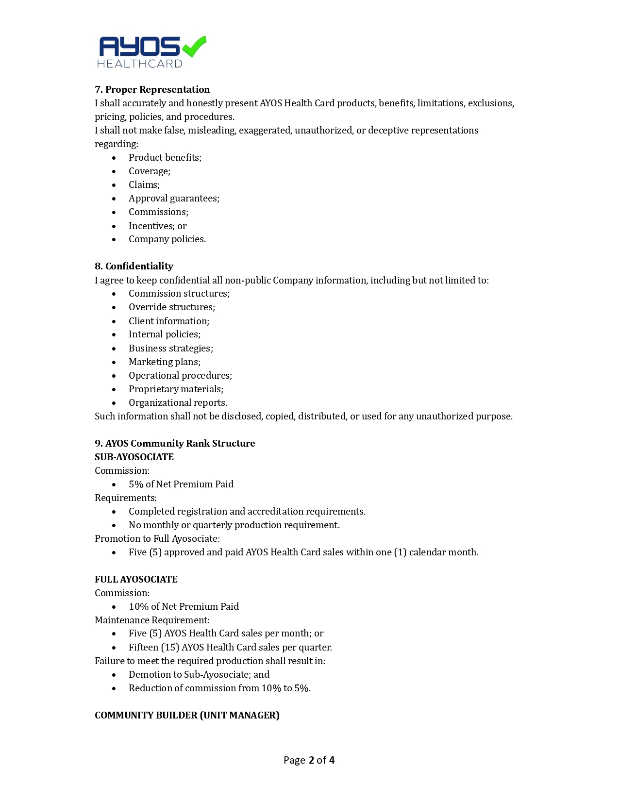AYOS Community Terms and Conditions page 2 of 4
