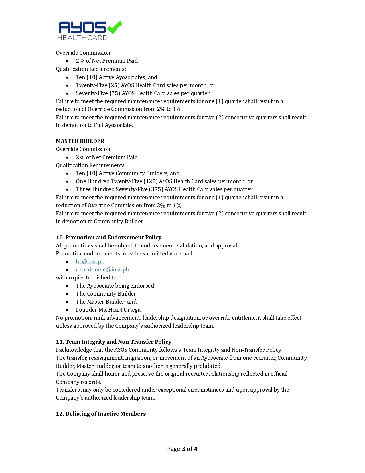 AYOS Community Terms and Conditions page 3 of 4