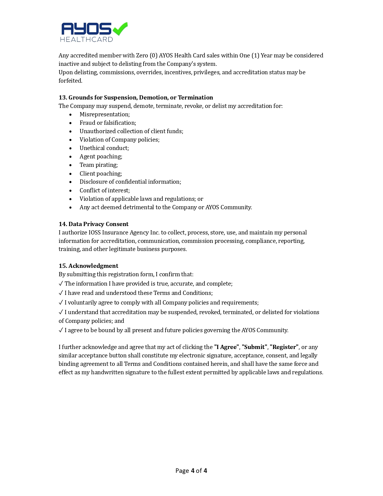 AYOS Community Terms and Conditions page 4 of 4